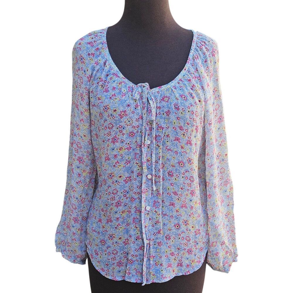 Joie Black Sheer Silk Puff Sleeve Blouse Top Career V Neck Pleated Peasant Med